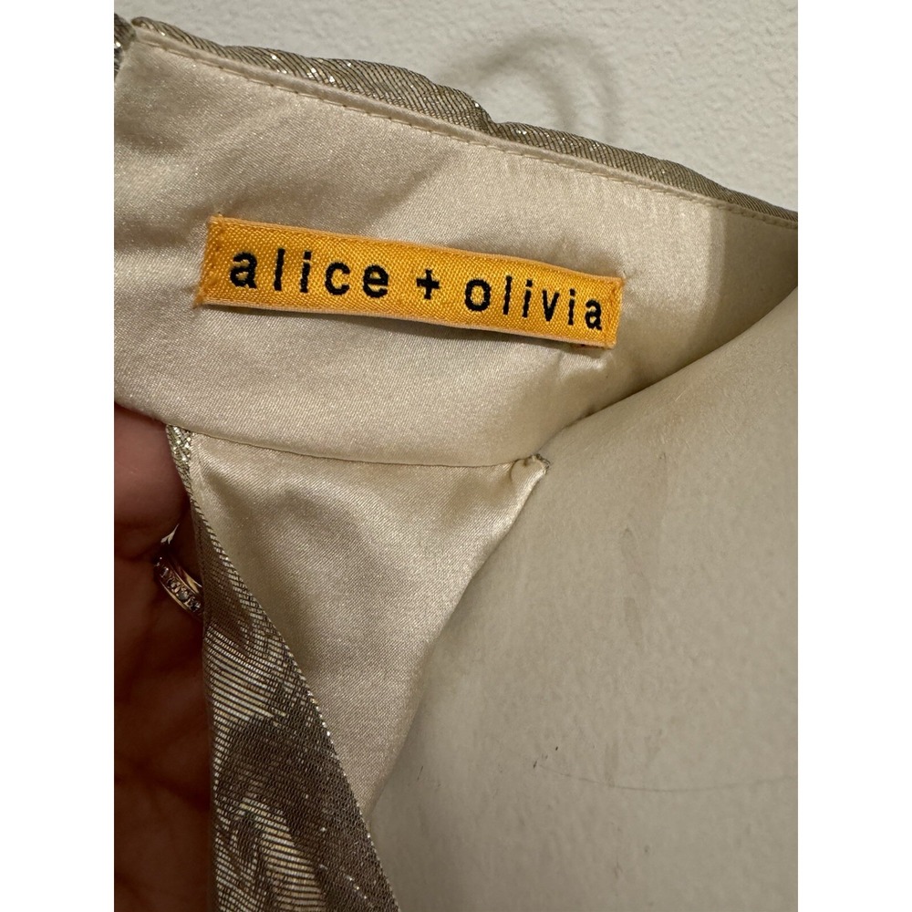 Alice + Olivia Silver Lame Belted Cutaway Mini Silk USA Dress Cocktail NYE S 6 8 - Picture 8 of 10